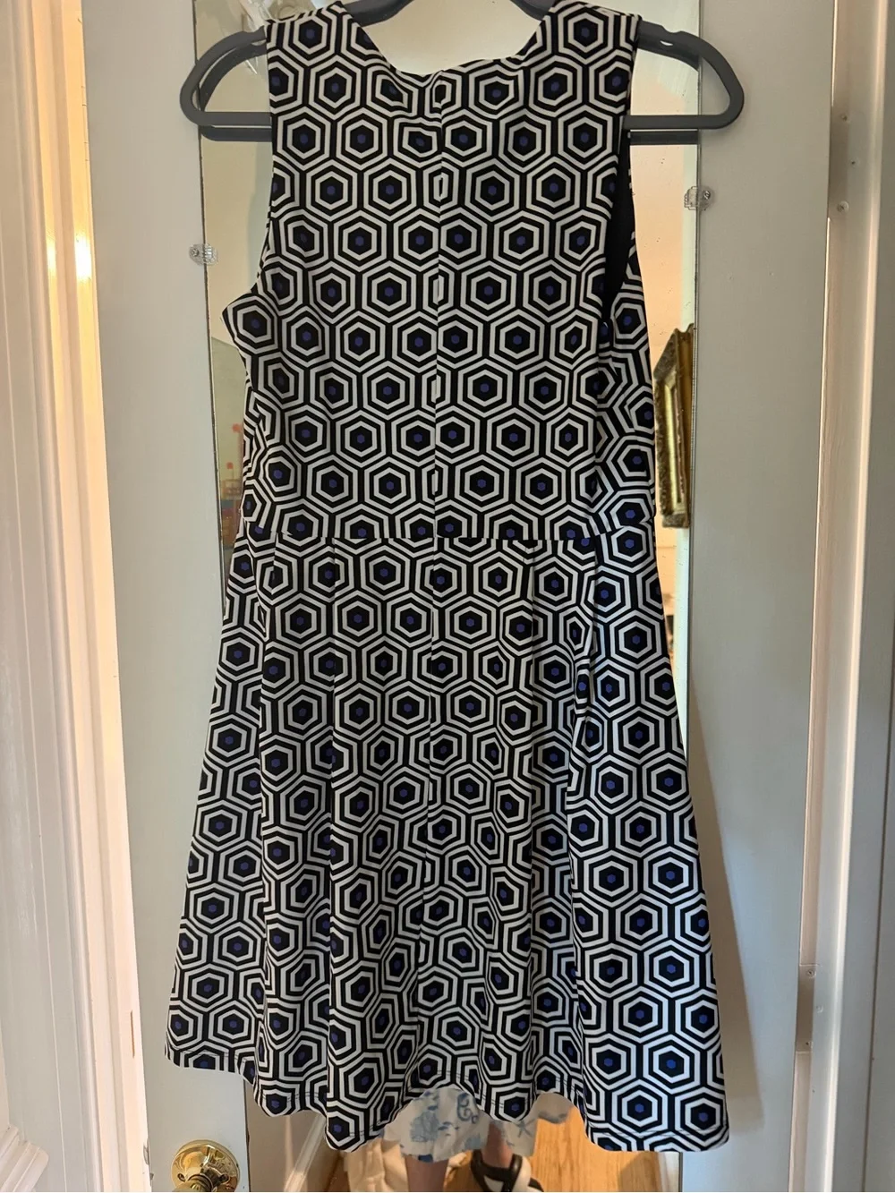 Jude Connally Navy and White Hexagon Fit-and-Flare Mini Dress